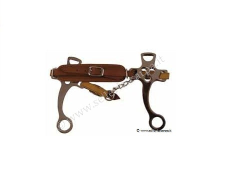 HACKAMORE FERRO CROMATO ASTE CORTE NASALINA IN CUOIO E AGNELLO SINTETICO