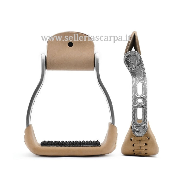 STAFFE WESTERN IN ALLUMINIO FORATA PEDANE RIVESTITE IN CUOIO E GOMMA