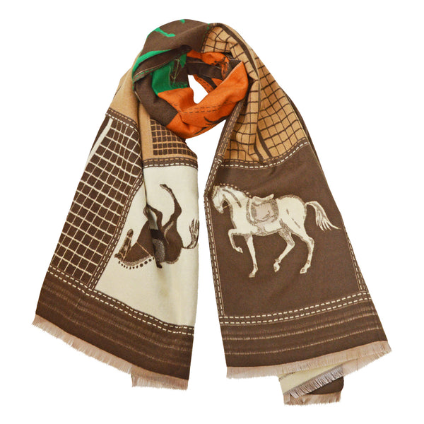 SCIARPA WINNER CON STAMPA EQUESTRE MARRONE