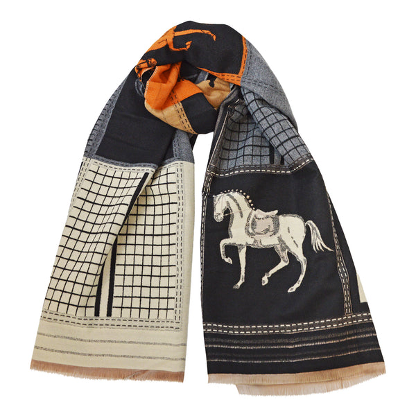 SCIARPA WINNER CON STAMPA EQUESTRE NERO